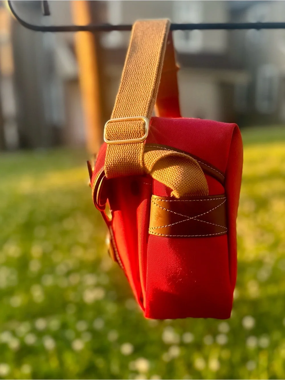 Billingham Red/Brown Canvas Camera Shoulder Bag w/ Strap Compartments 62492